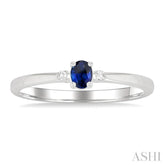 4x3 MM Oval Shape Sapphire and 1/50 Ctw Petite Round Cut Diamond Fashion Ring in 10K White Gold